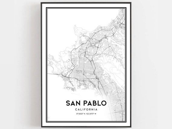 San Pablo Map Print Poster Wall Art Ca City Street Decor Road Gift B1890