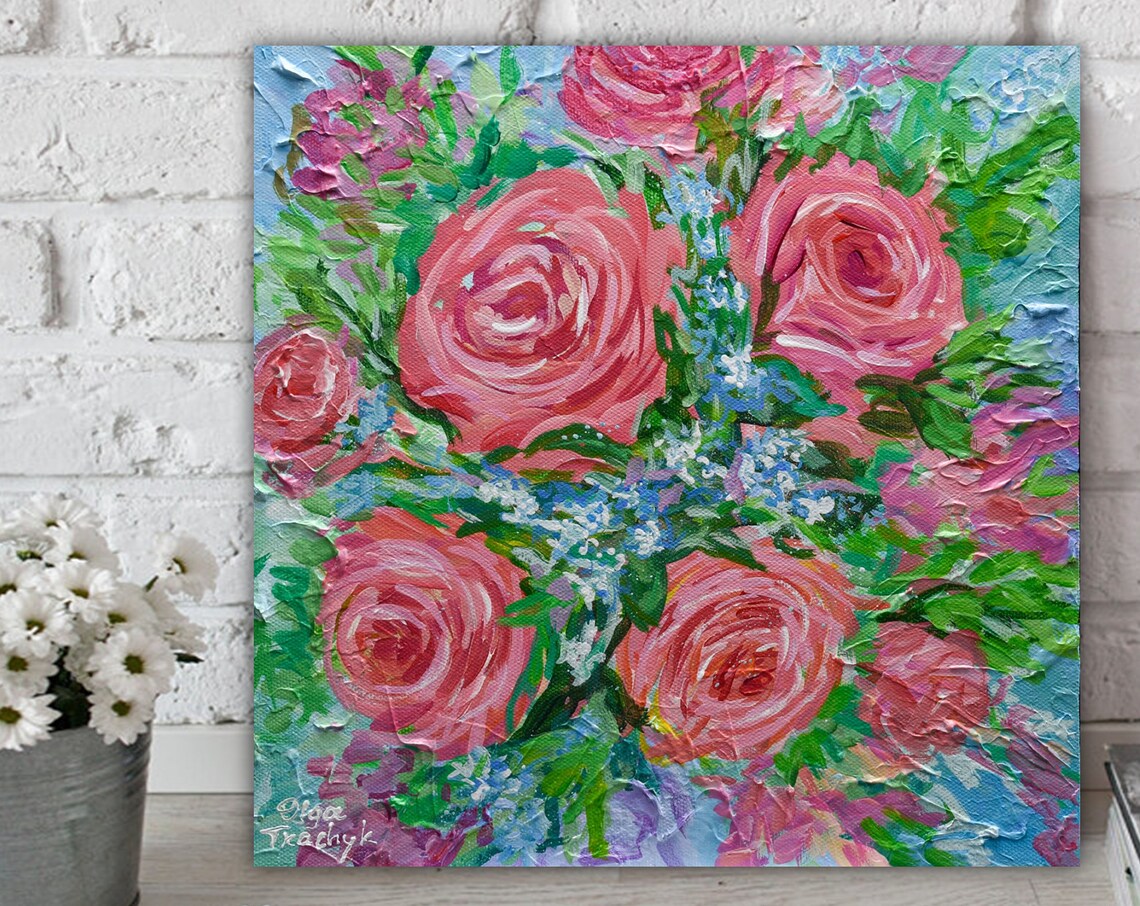 Roses Painting, Impressionist Flower Artwork