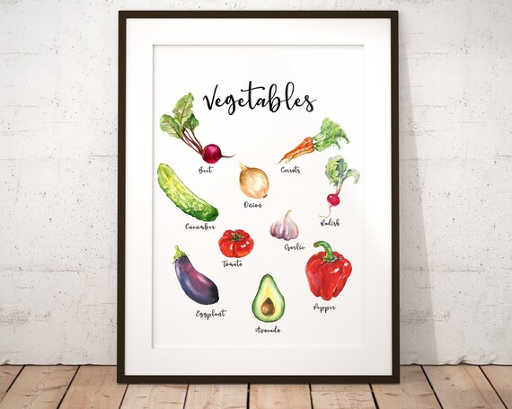 Vegetable Prints Poster Vegetable Printables Decor Kitchen Printables Watercolor Vegetable Set Wall Signs Art Tomato Carrot Garlic