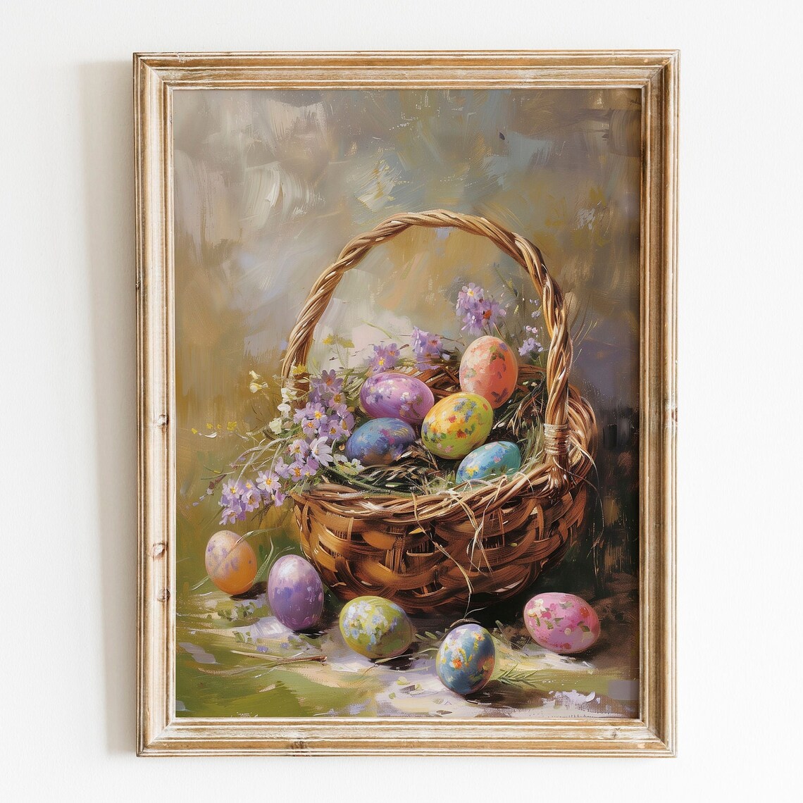 Moody Easter Basket Vintage Spring Floral Art Print