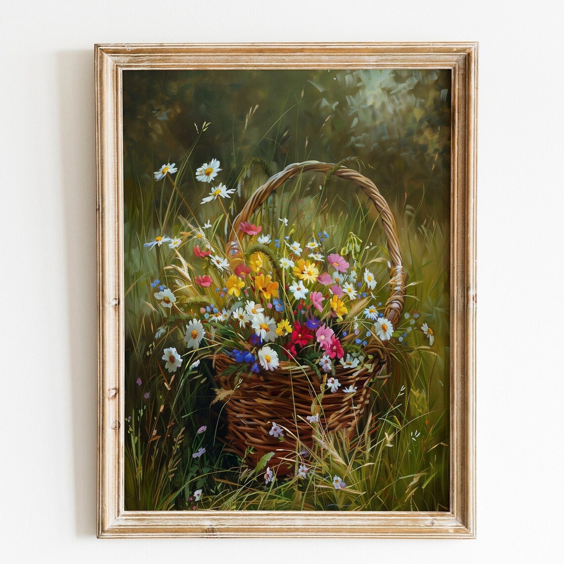 Spring Flower Basket Vintage Farmhouse Art Print