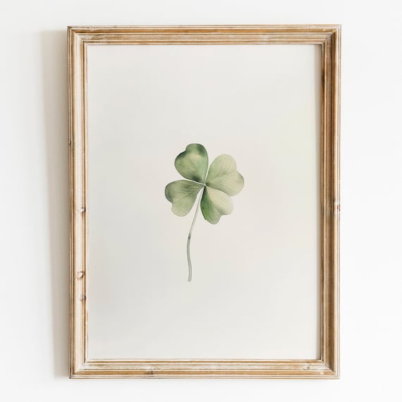 Minimalist Four Leaf Clover Print, Boho Watercolor