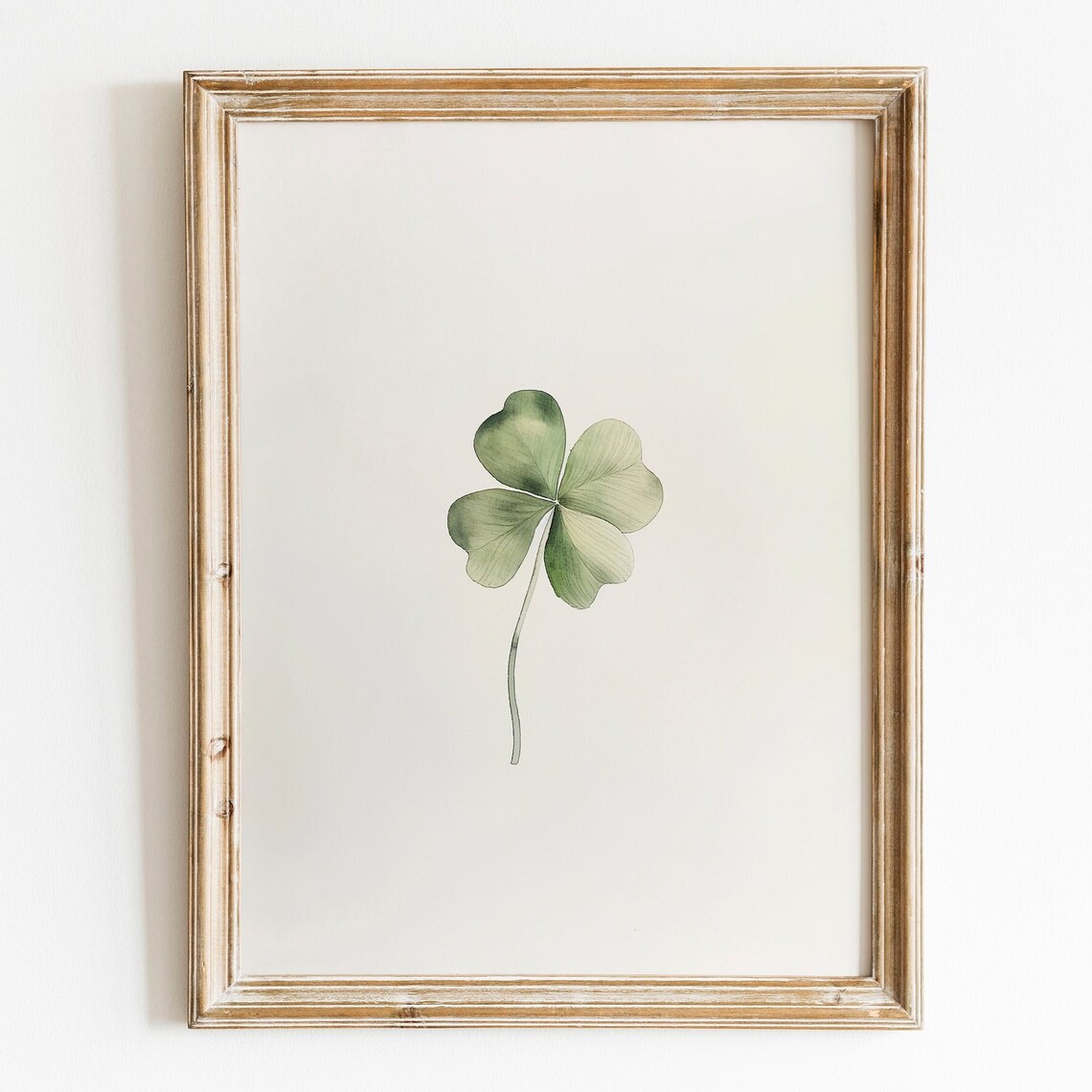 Minimalist Four Leaf Clover Print, Boho Watercolor