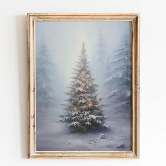 Vintage Moody Red Christmas Tree Decor Christmas Wall Art Christmas Cottagecore Art Vintage Christmas Decoration Forest Wall Art