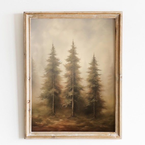 Moody Christmas Decor Vintage Christmas Tree Art Neutral Forest Wall Art Christmas Wall Art Holiday Decor Winter Nature Print