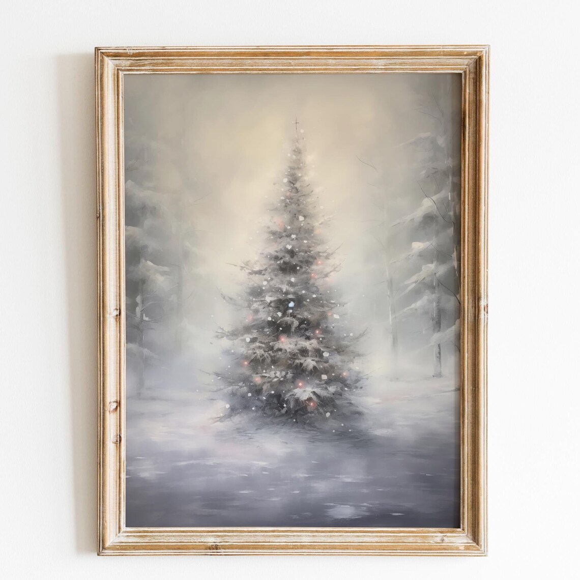 Petite Snowy Christmas Tree Softly Lit Lavender Mist Winter Poster
