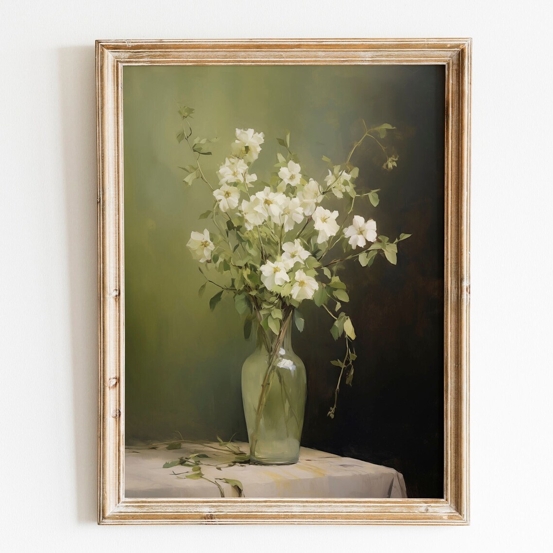 Moody Green Flower Art Print, Dark Academia Floral