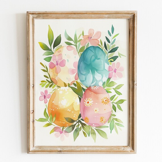 Watercolor Easter Eggs Floral Spring Botanical Nursery Wall Art