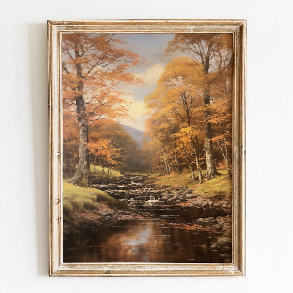 Vintage Autumn Moody Forest Art Print, Rustic Fall
