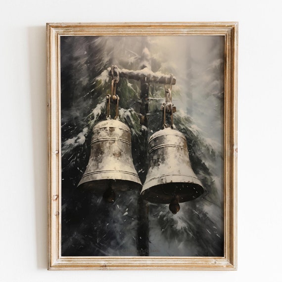 Vintage Moody Christmas Jingle Bells Christmas Wall Art Christmas Brass Bells Christmas Holiday Decor Winter Print Christmas Print