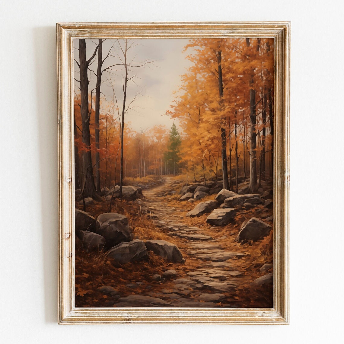 Autumn Woodland Stone Path Orange Forest Rustic Fall Trail Poster