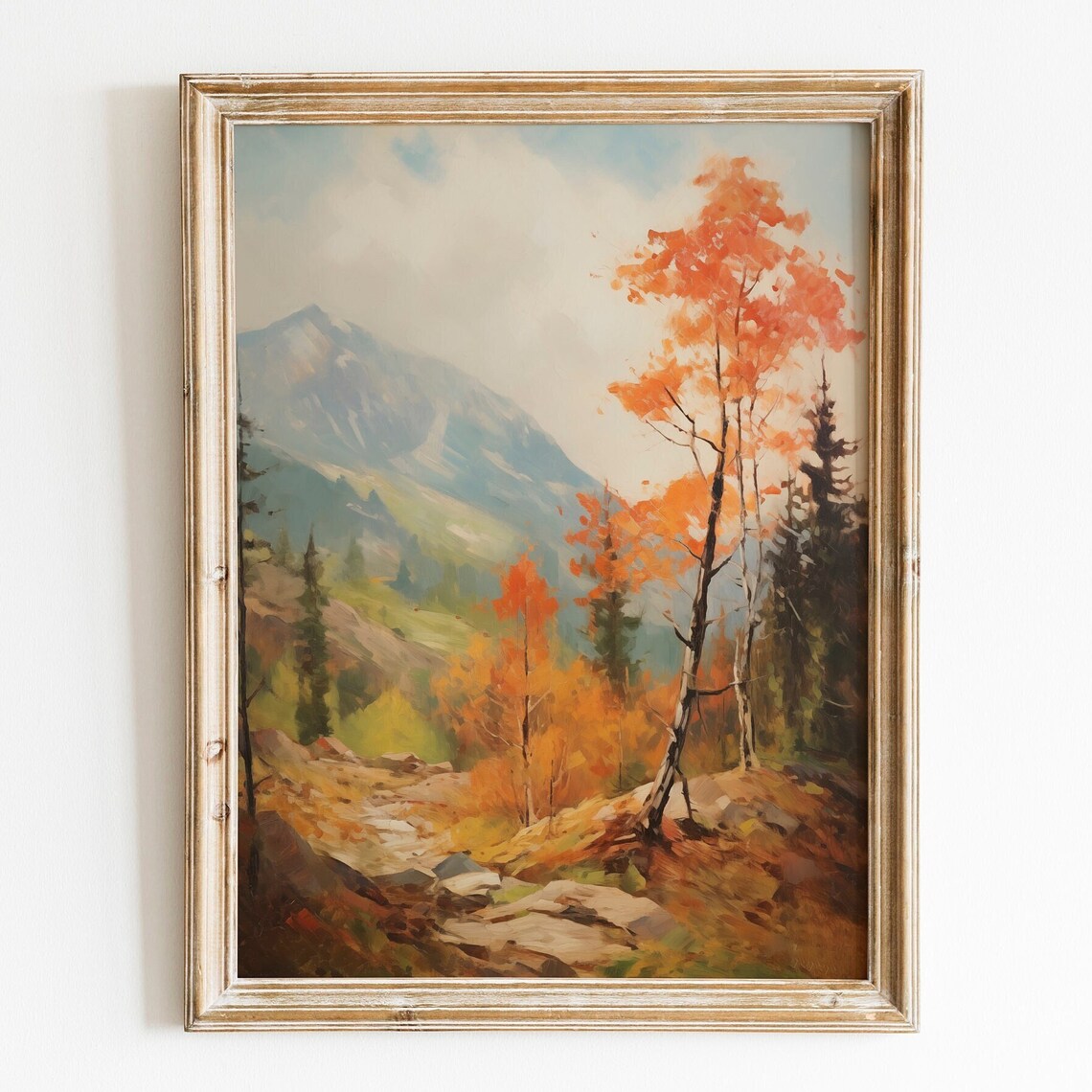 Autumn Mountain Valley Orange Trees Vintage Fall Landscape Poster