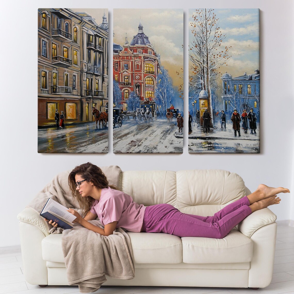 Snowy Kyiv Old Town Winter Street Horse Carriage Scene Travel Poster - Image 3