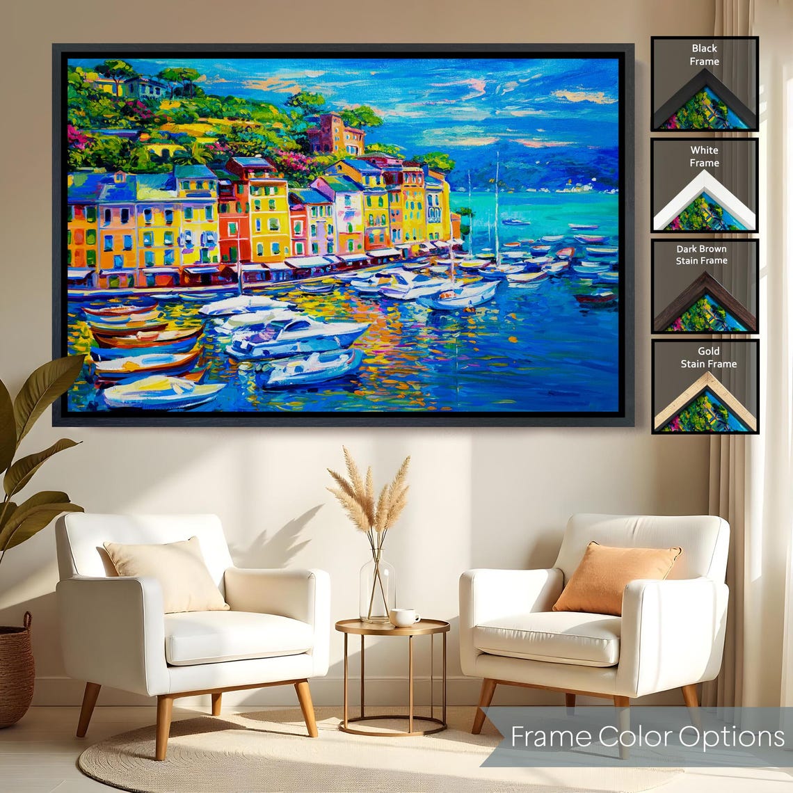 Colorful Mediterranean Harbor Town Boats Impressionist Seaside Poster - Image 2