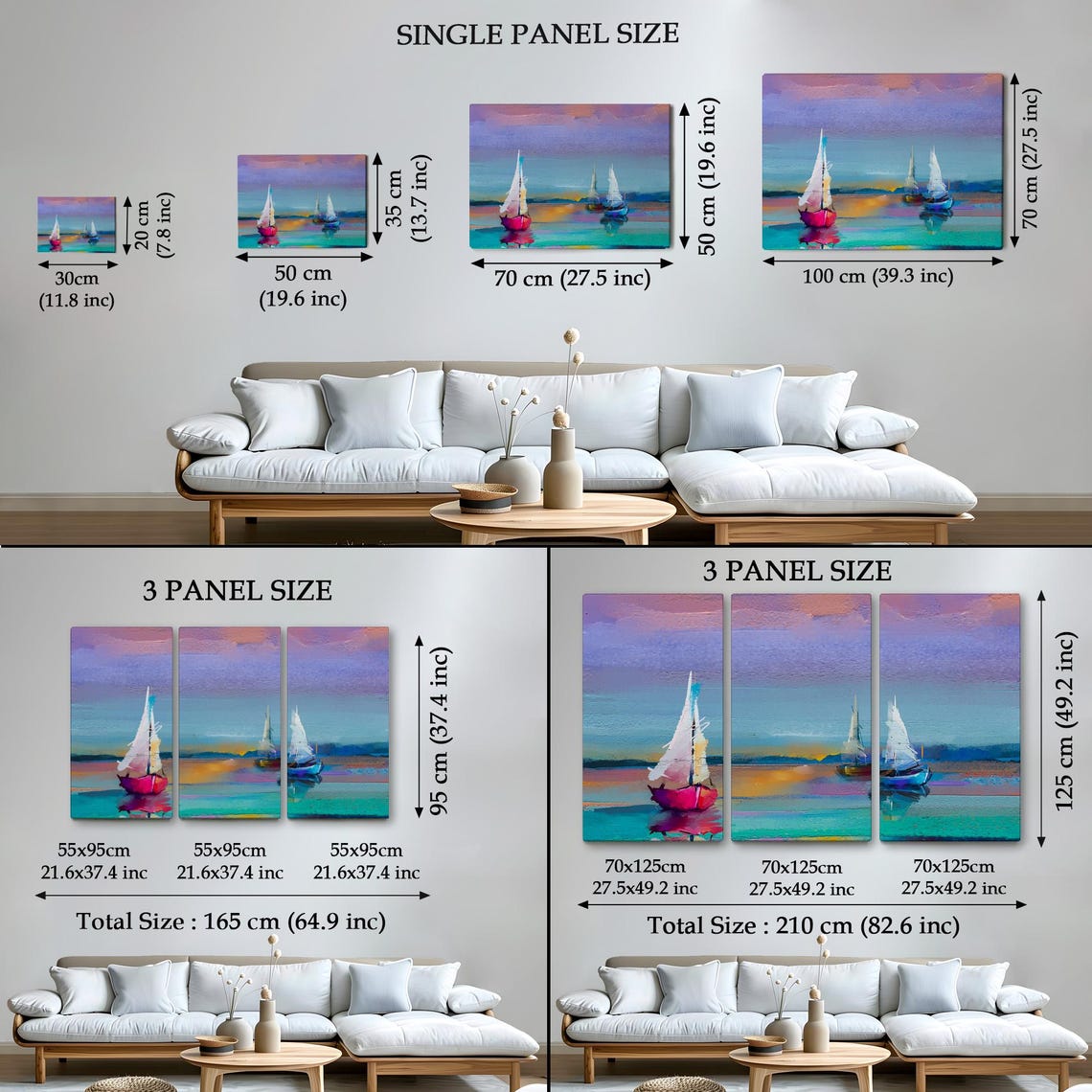 Three Colorful Sailboats Sunset Sky Vibrant Ocean Sailing Art Poster - Image 4