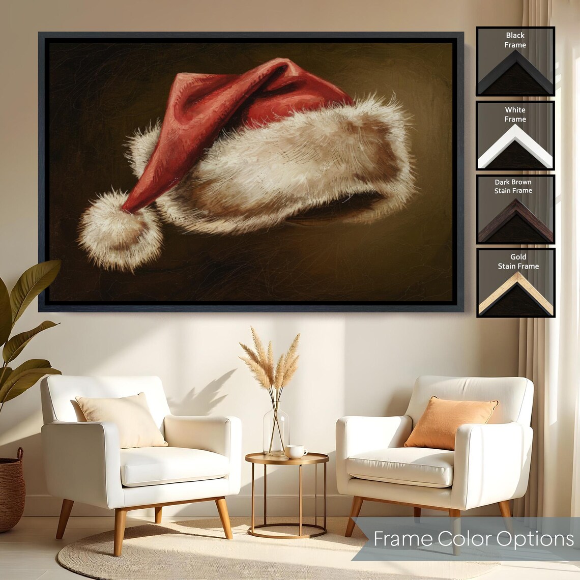 Vintage Santa Hat Still Life Oil Painting Dark Rustic Christmas Poster - Image 2