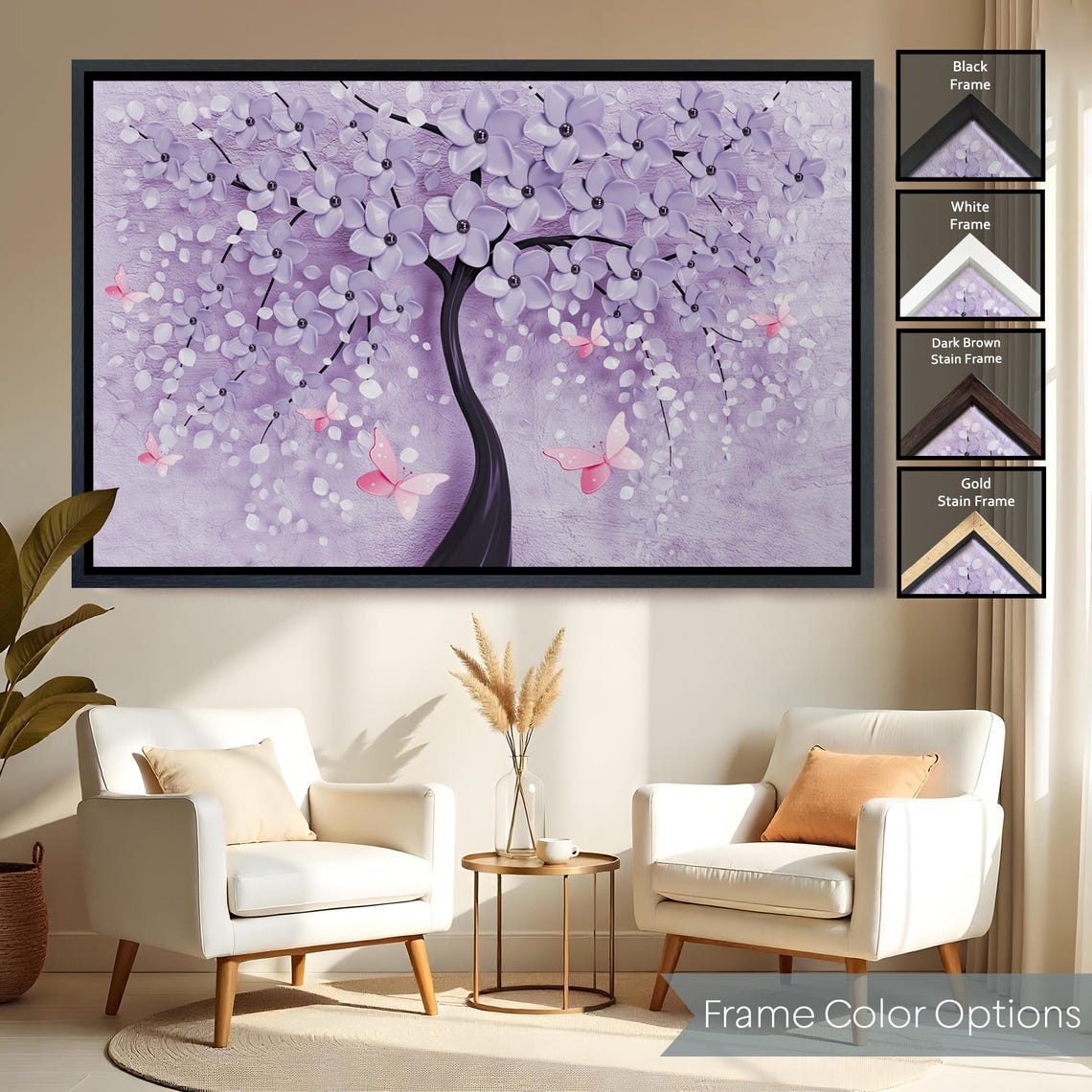 Lilac Blossom Tree Butterflies Lavender Floral Wall Art Poster - Image 2