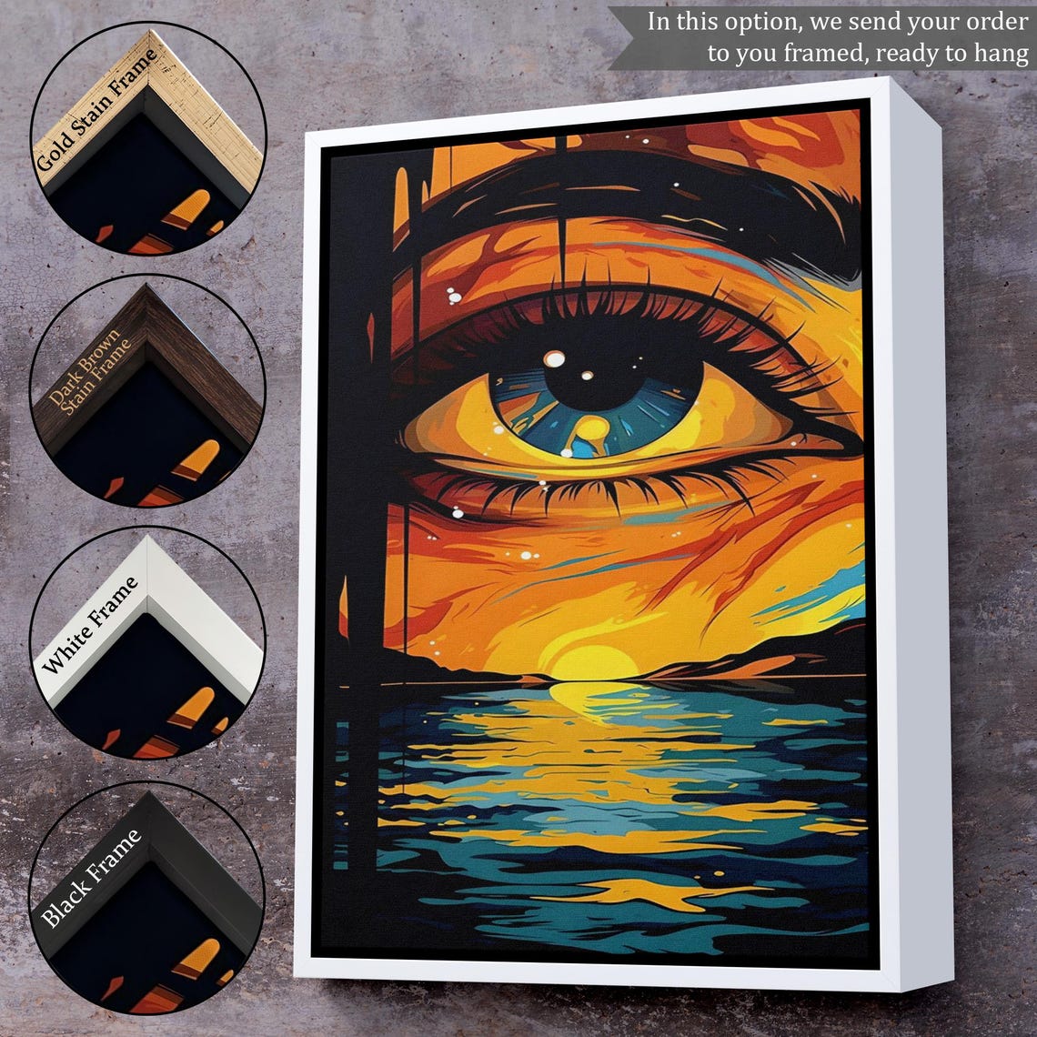 Giant Eye Over Ocean Sunset Surreal Orange Blue Pop Art Poster - Image 3