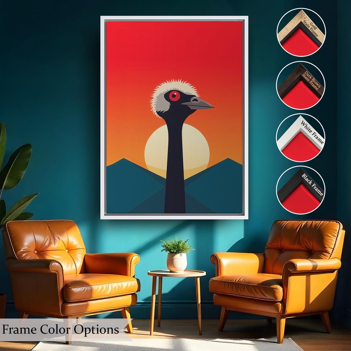 Minimalist Ostrich Sunset Geometric Bird Portrait Modern Art Poster - Image 2