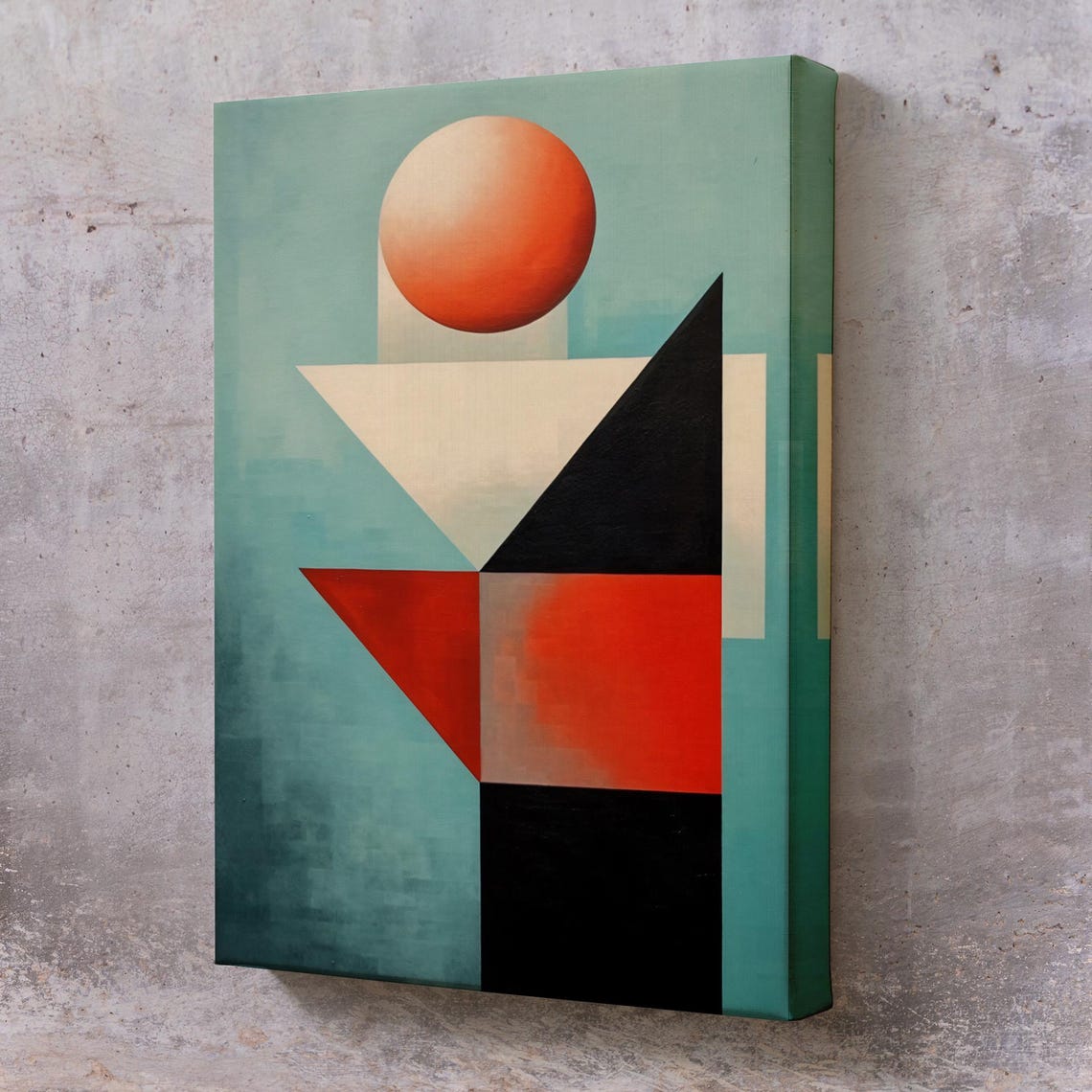 Minimal Geometric Abstract Orange Sphere Teal Shapes Modern Poster