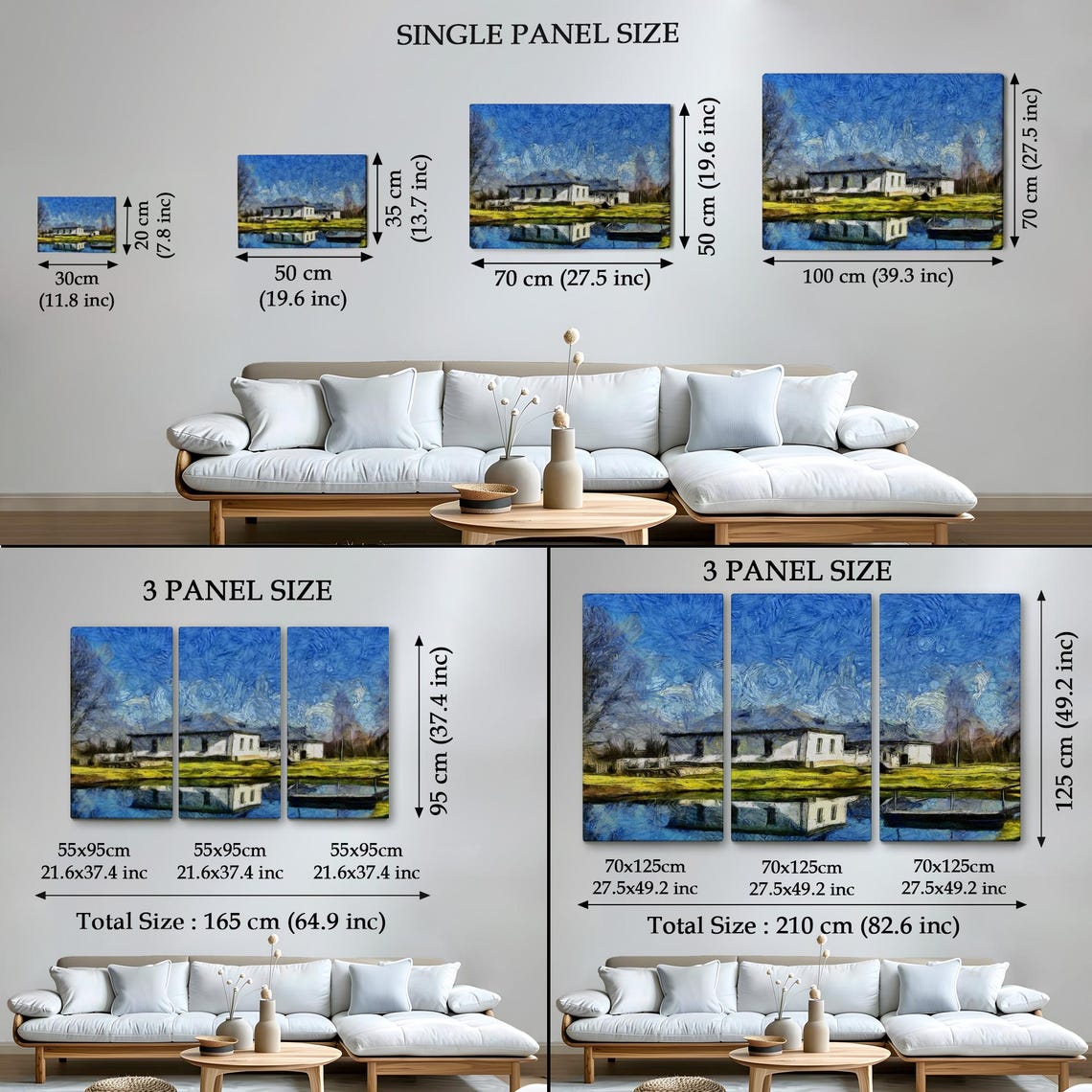 Starry Night Swirling Sky White House By The Lake Art Print Poster - Image 4