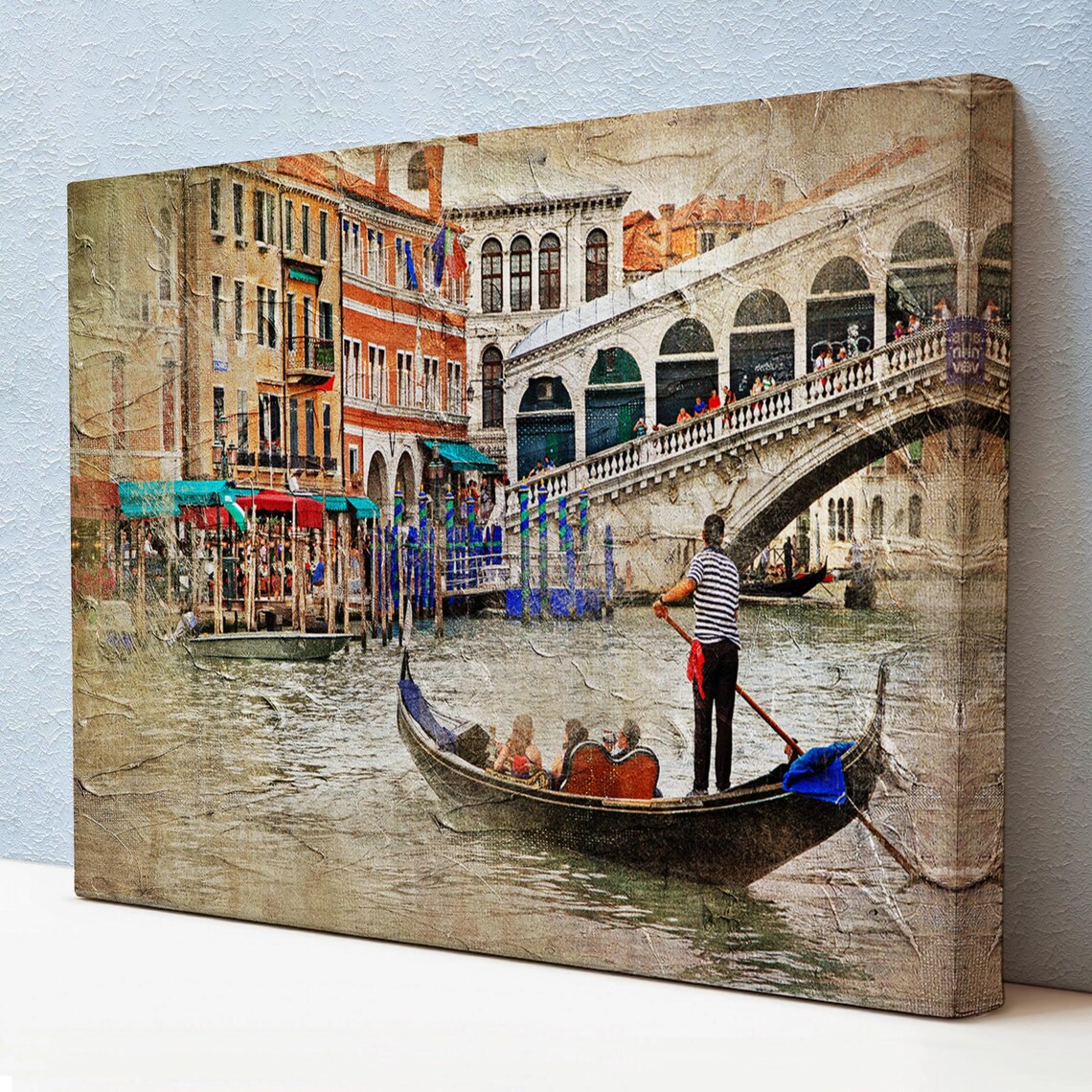 Venice Italy Rialto Bridge Gondola Canal Grand Vintage Texture Poster