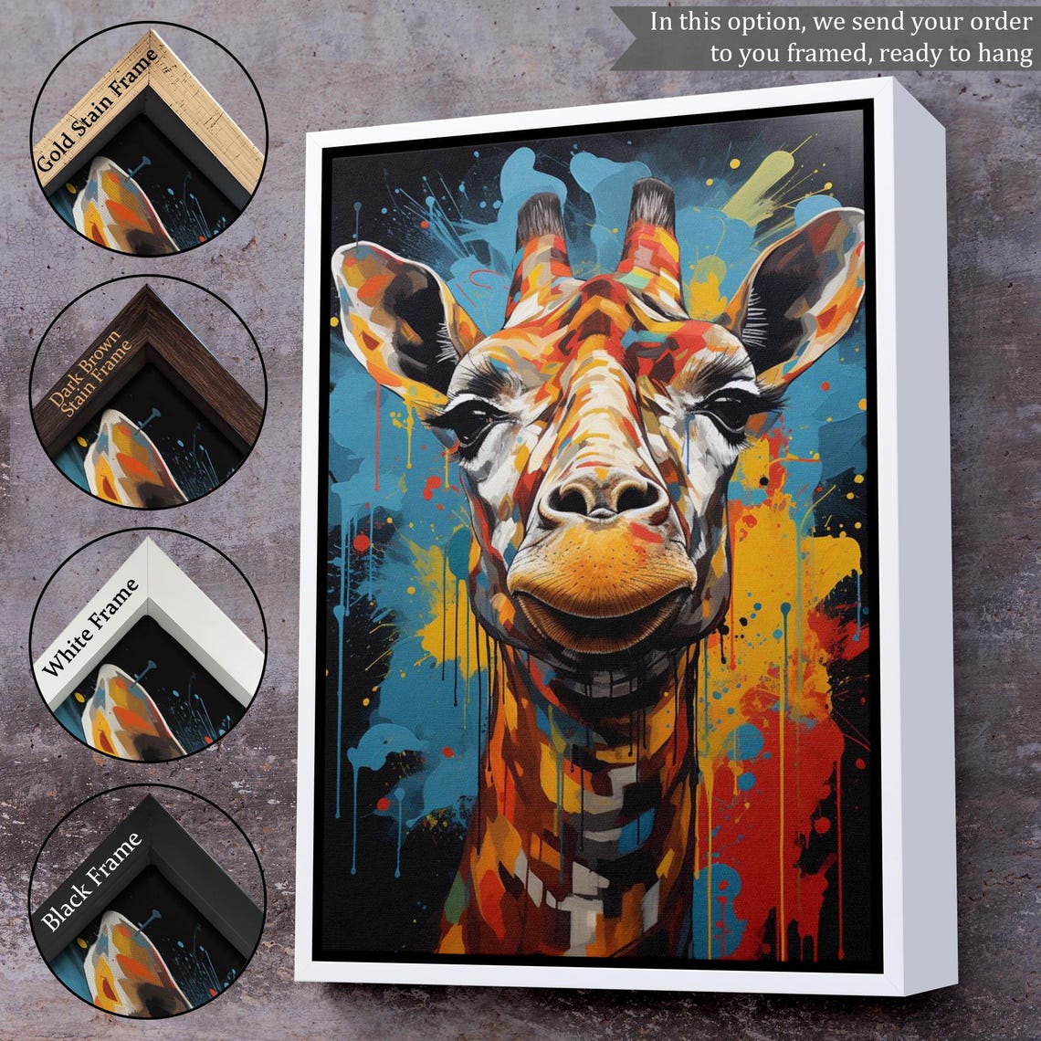 Colorful Graffiti Giraffe Face Paint Splash Dark Background Art Poster - Image 3
