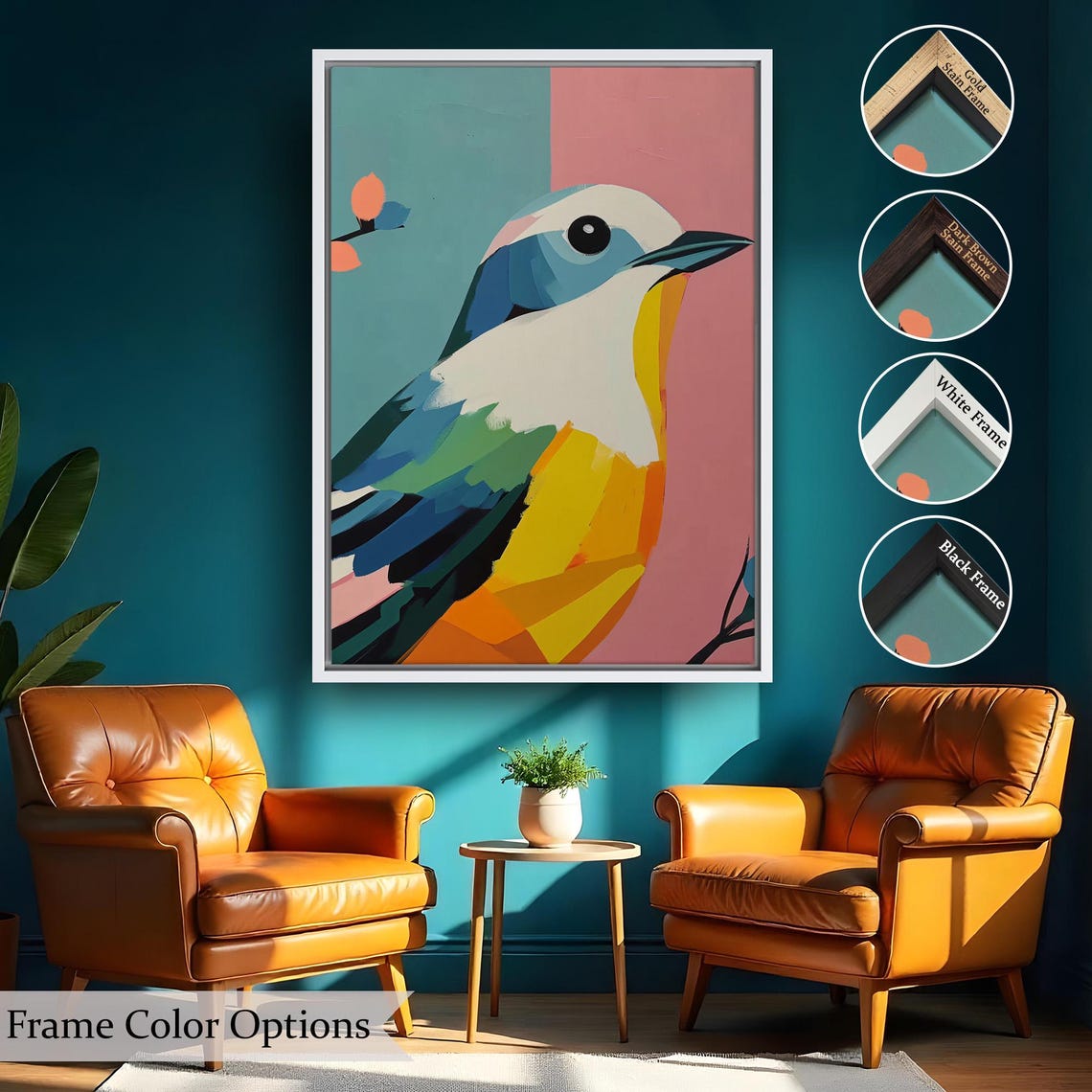 Colorful Abstract Songbird Modern Stylized Bird Portrait Art Poster - Image 2