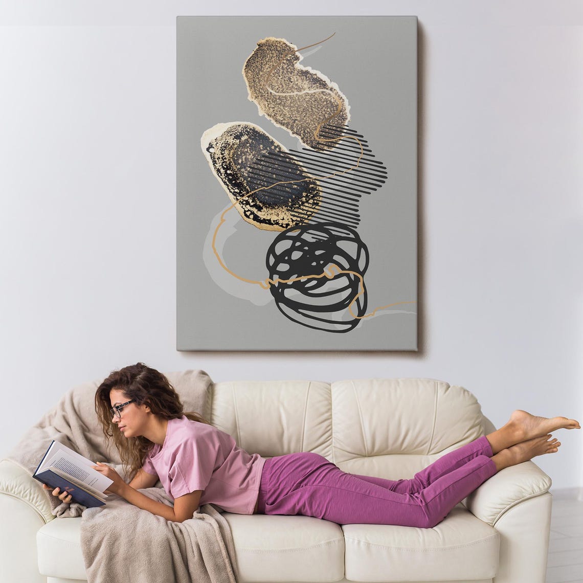 Minimalist Gold Black Abstract Shapes Modern Elegant Neutral Wall Art - Image 3