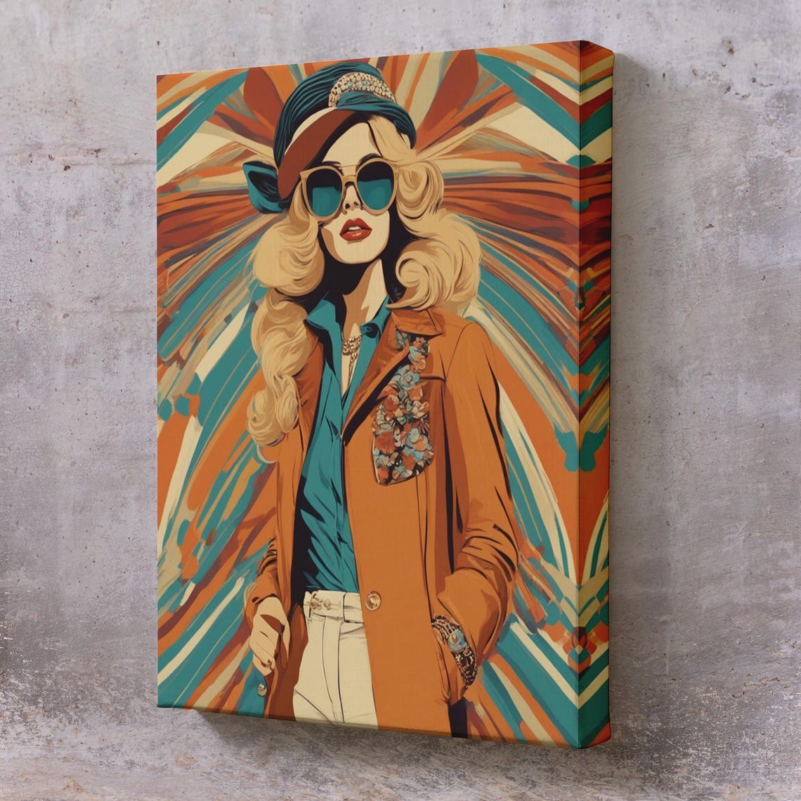 Retro Glam Woman Sunglasses 70s Style Bold Vibrant Pop Art Poster
