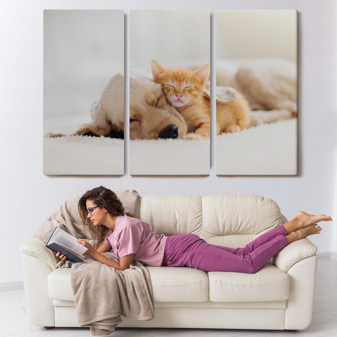 Golden Retriever Puppy Cuddling Ginger Kitten Sleeping Sweet Pets Poster - Image 3