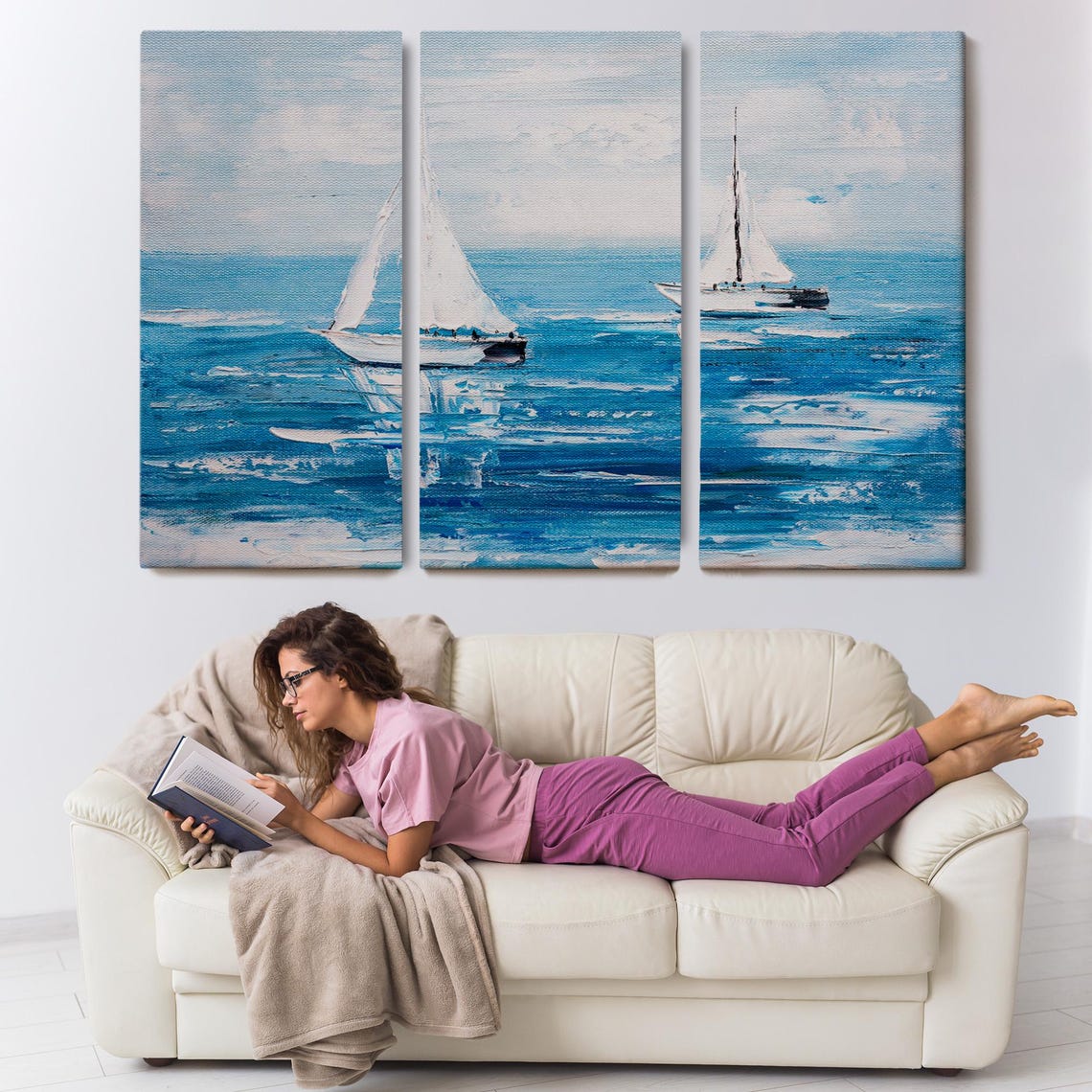 Two White Sailboats Bright Blue Summer Sea Calm Ocean Scenery Poster - Image 3