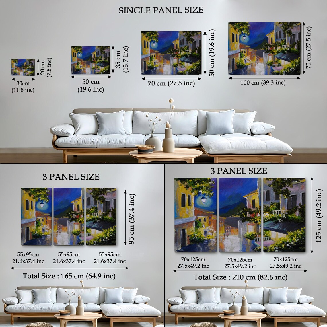 Moonlit Old Town Street Lantern Leading to Sea Night Painting Poster - Image 4