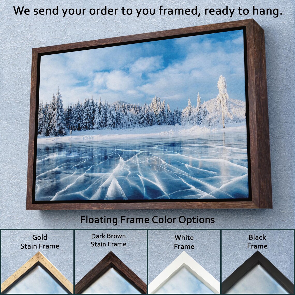 Frozen Lake Cracked Ice Winter Landscape Snowy Pines Photo Poster - Image 3