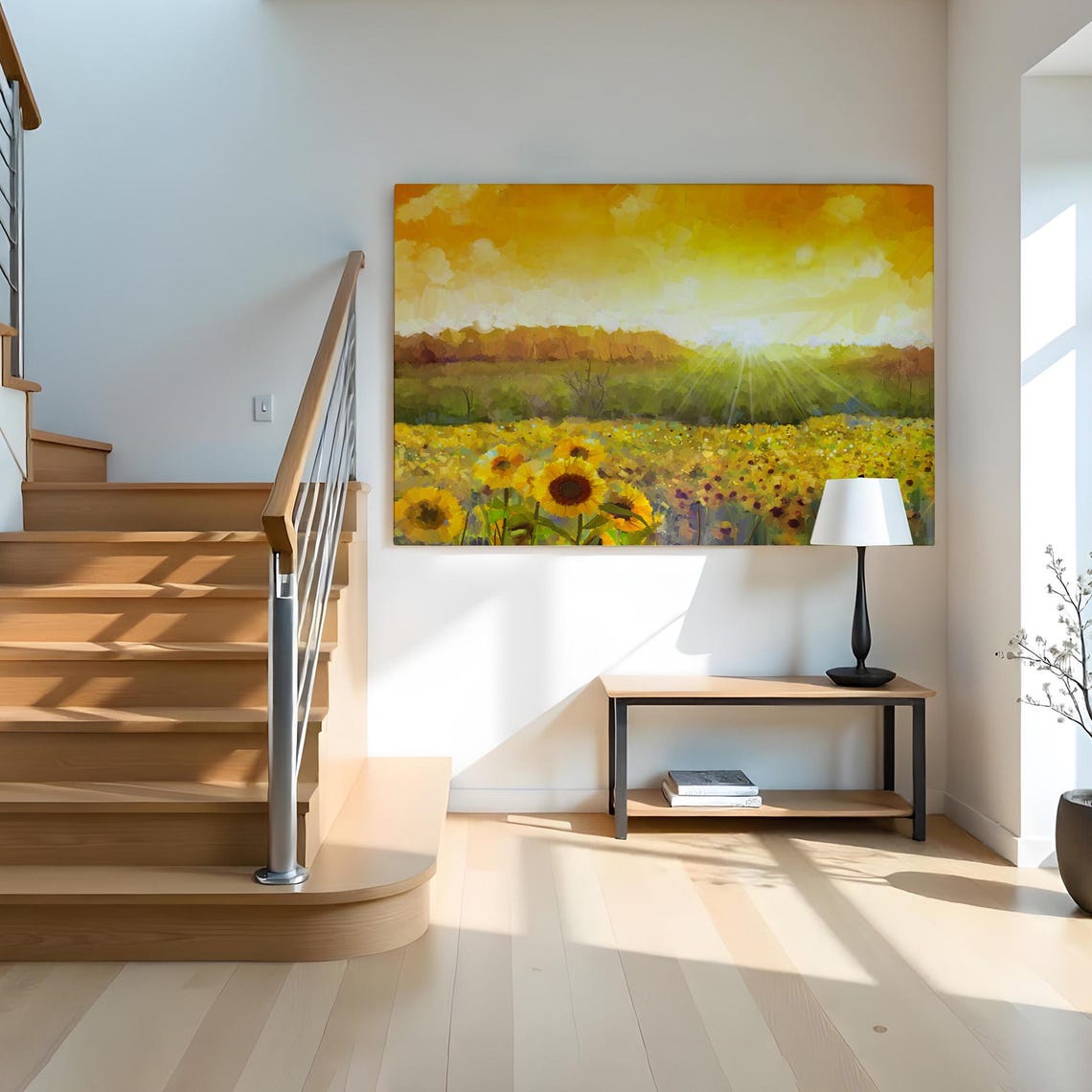 Sunflower Meadow Golden Sunrise Impressionist Blooming Field Art Print - Image 2
