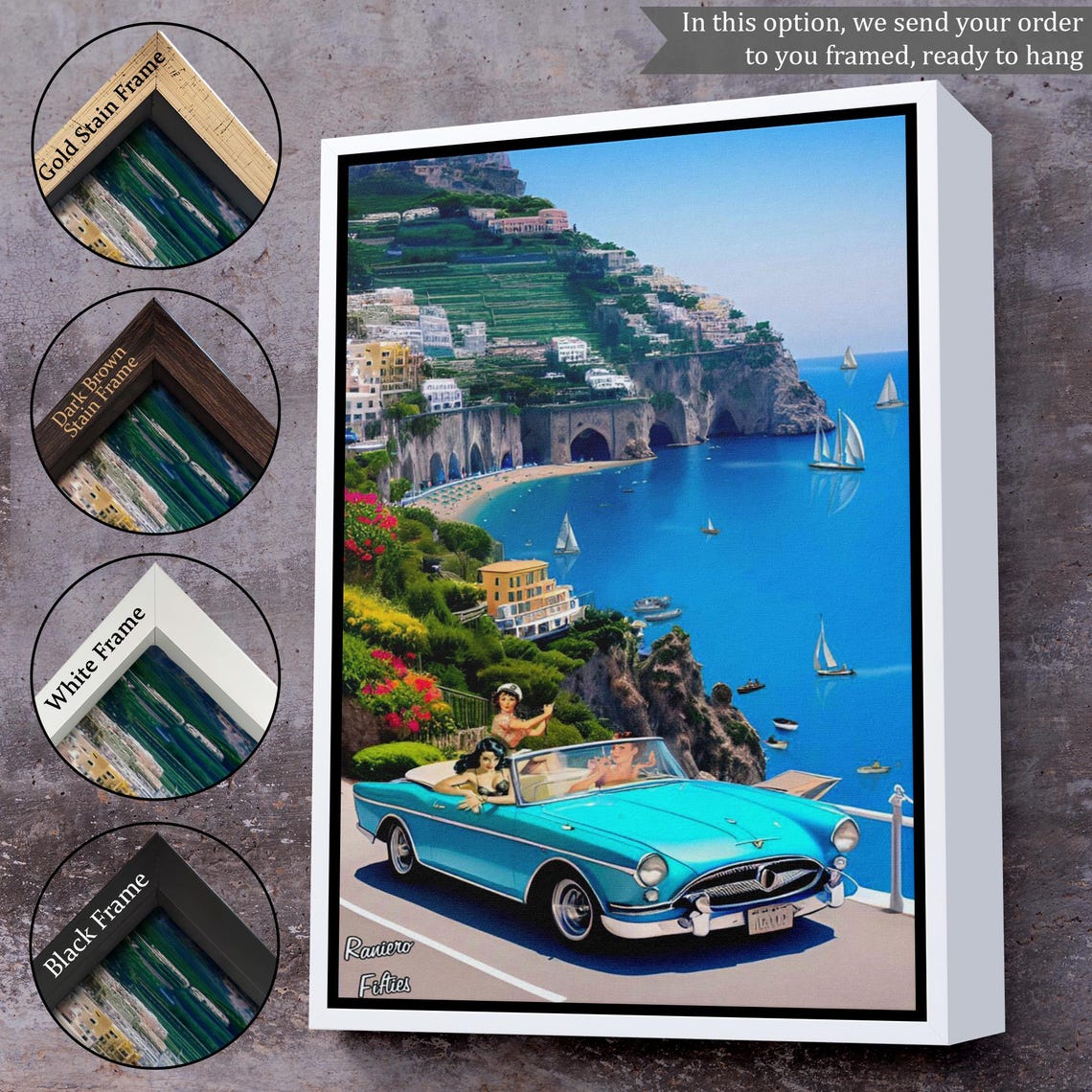 Amalfi Coast Classic Turquoise Convertible Retro 1950s Drive Poster - Image 3