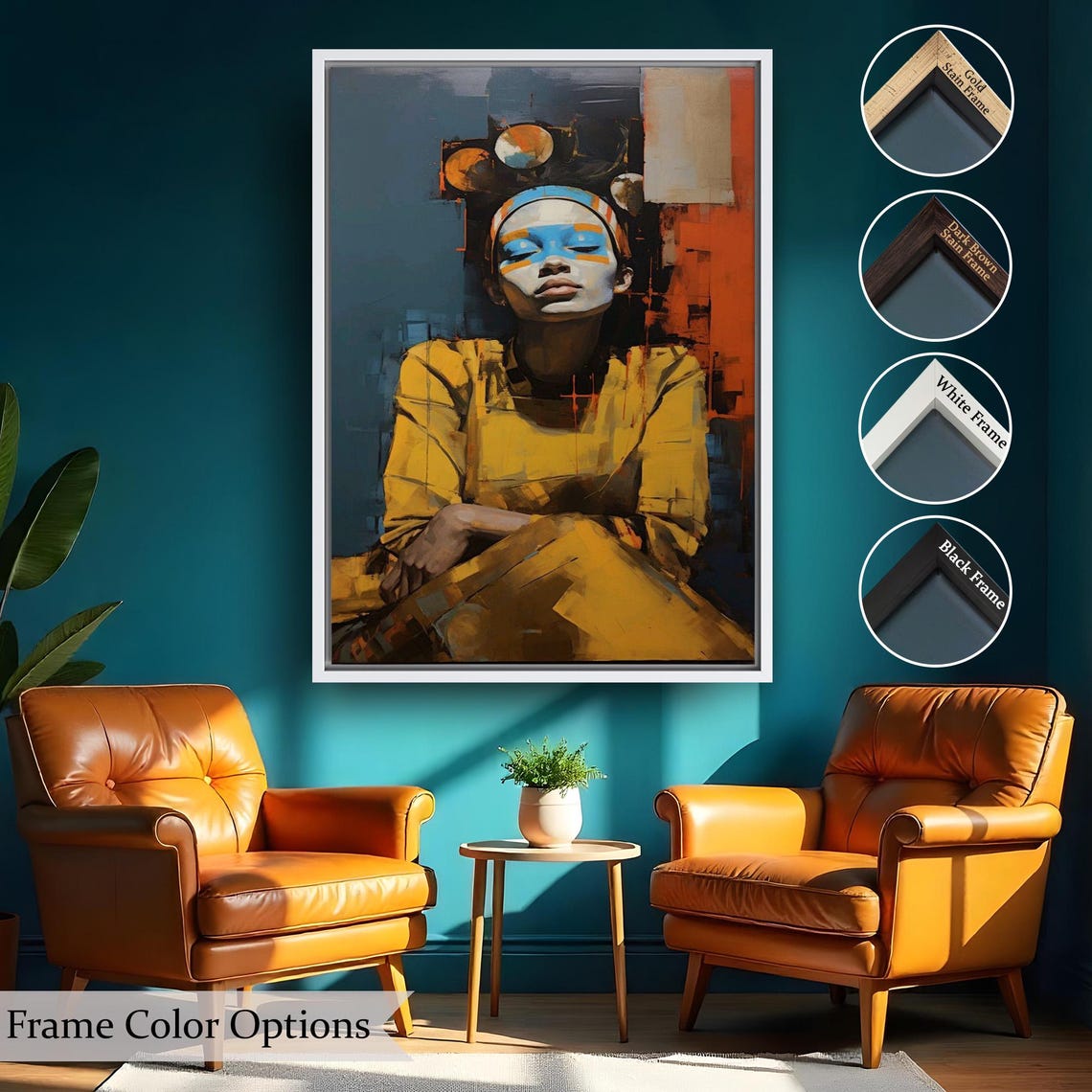 Abstract Woman Portrait Blue Face Paint Bold Modern Art Poster - Image 2