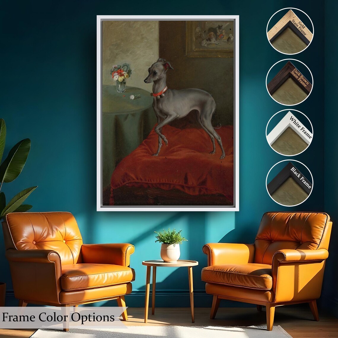 Italian Greyhound On Red Velvet Cushion Classic Oil Dog Art Poster - Image 2