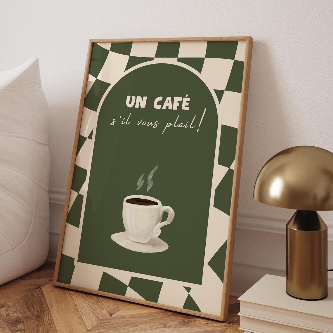 Un Cafe Sil Vous Plait French Coffee Green Retro Kitchen Art Poster - Image 3