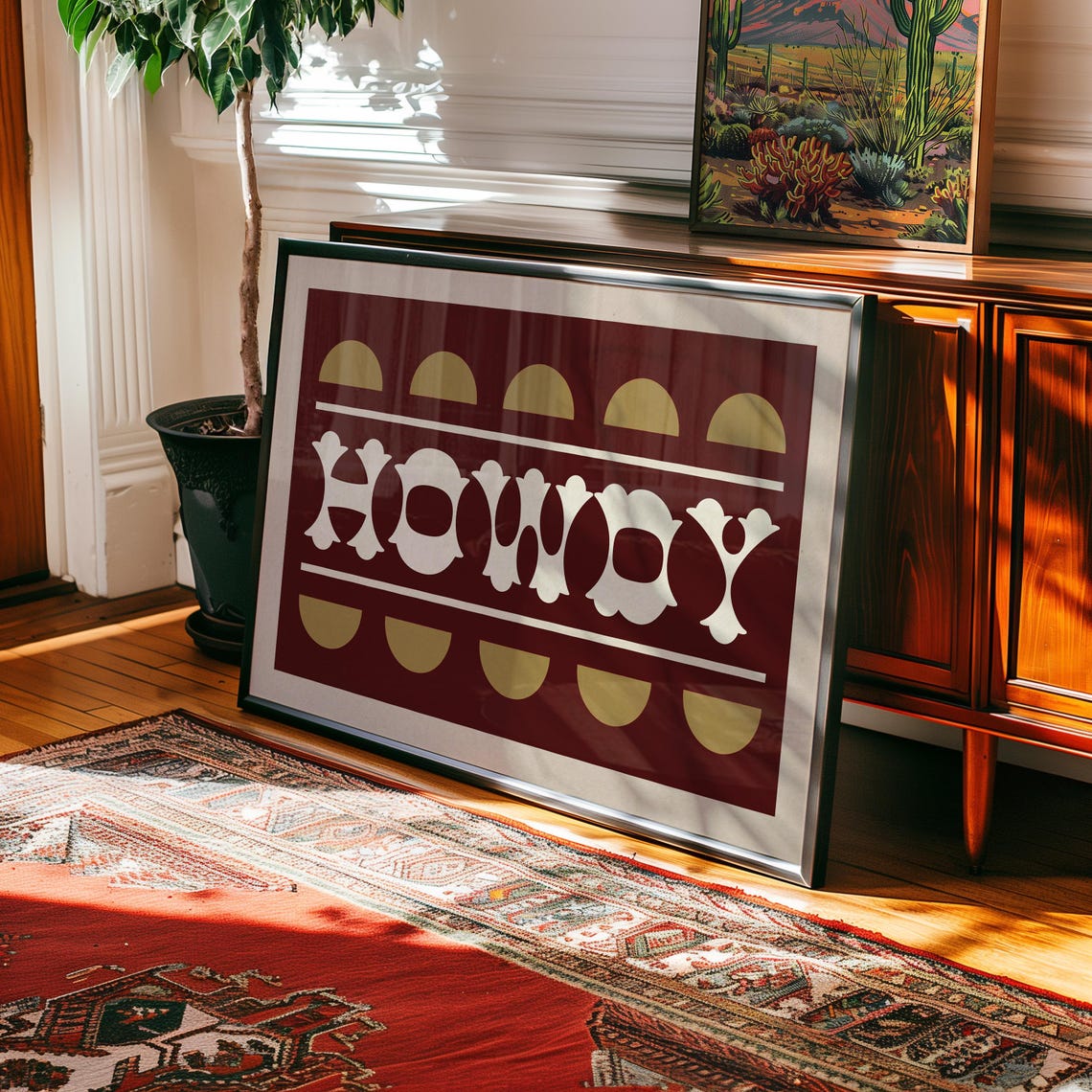 HOWDY Western Typography Maroon Gold Vintage Southern Wall Art Poster - Image 4