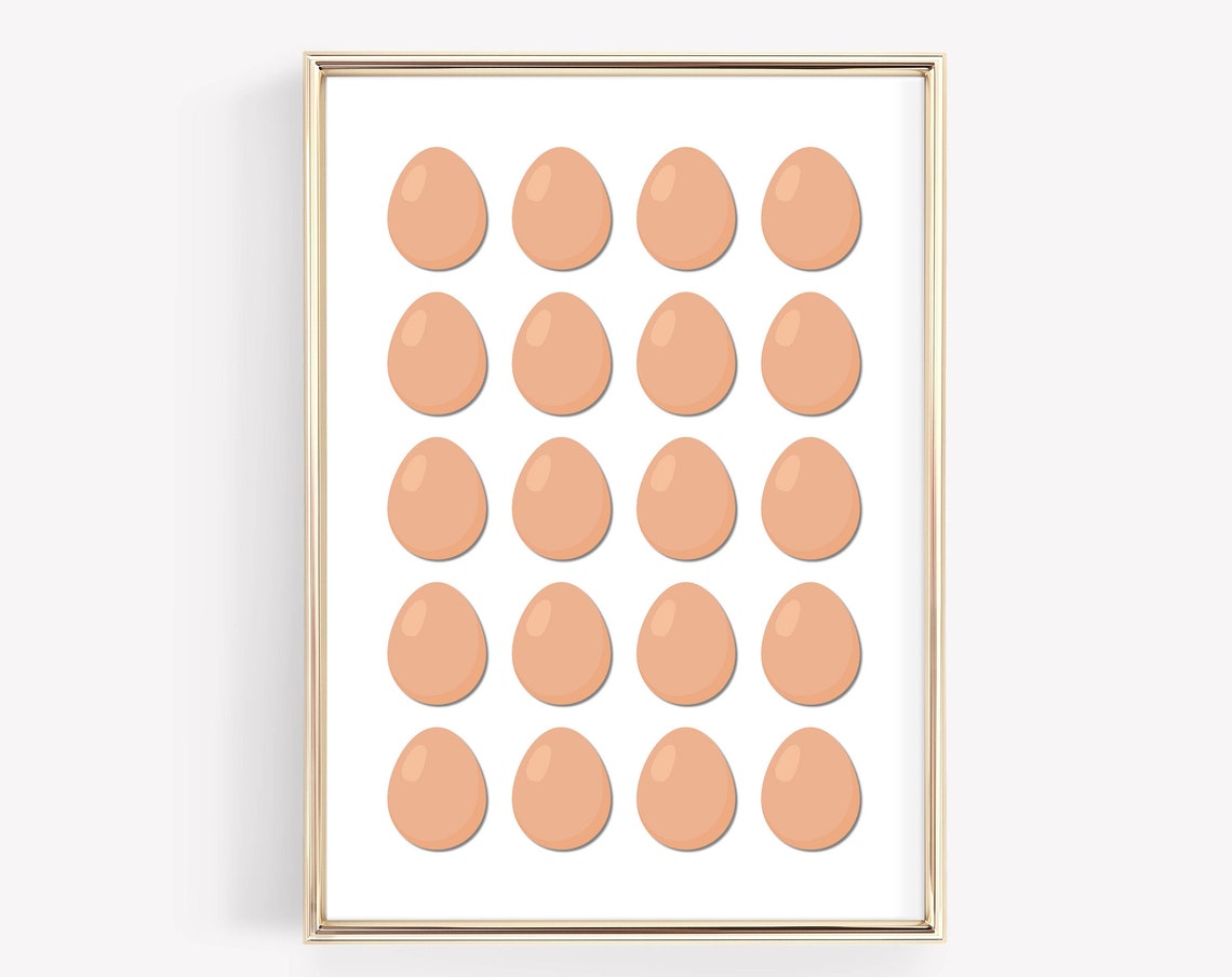 Fresh Eggs Grid Pattern Minimalist Modern Kitchen Wall Decor Print