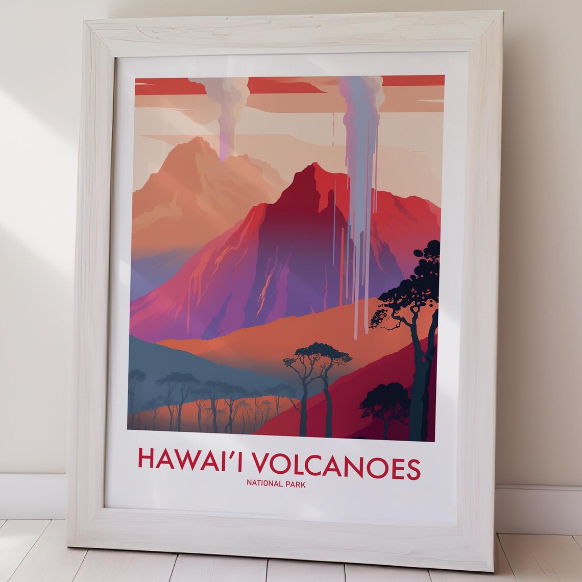 Hawaii Volcanoes National Park Erupting Volcano Red Sky Art Poster - Image 2