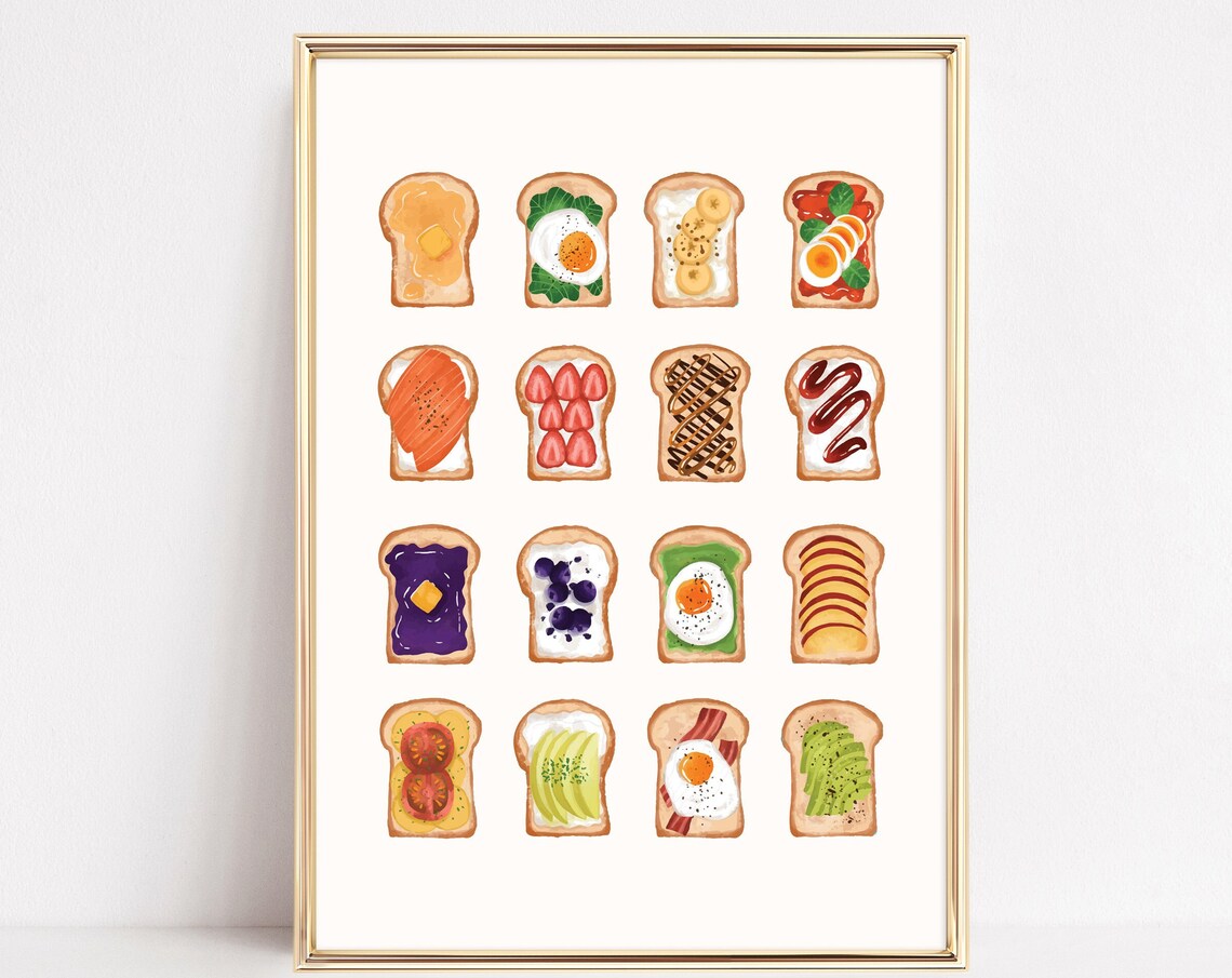Avocado Toast Breakfast Art Print, Minimalist Kitchen Decor