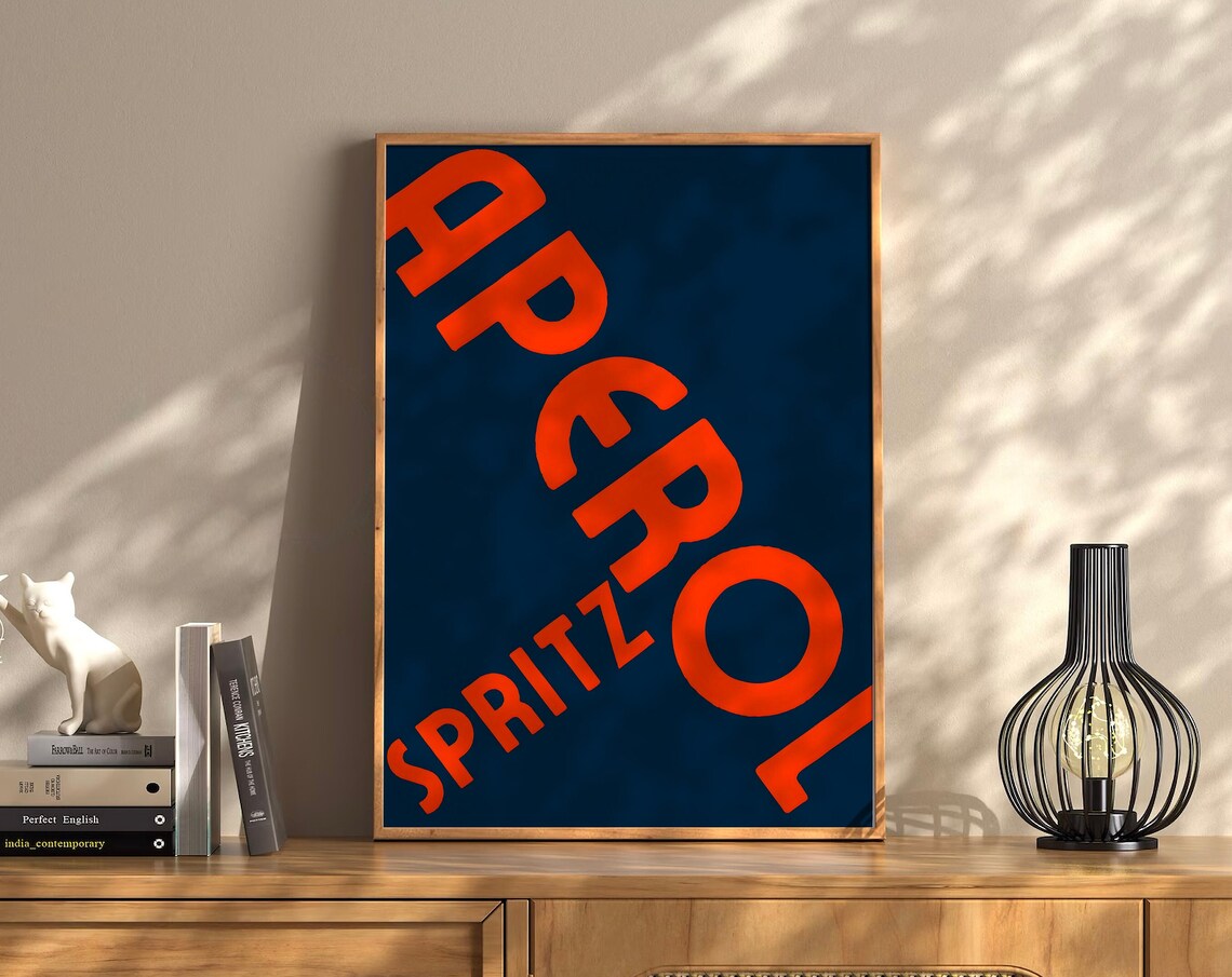 Aperol Spritz Big Diagonal Typography Navy Retro Drink Poster