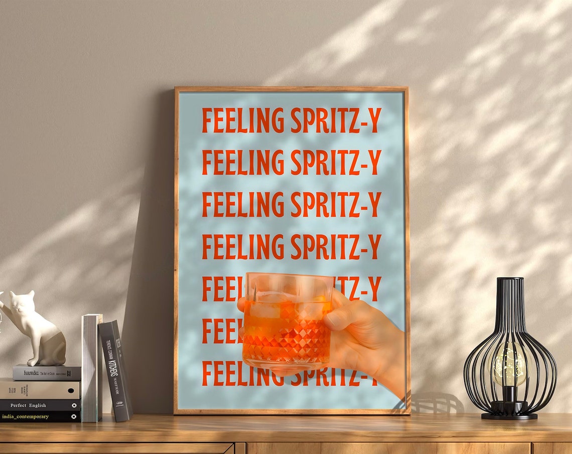 Feeling Spritz Y Retro Orange Cocktail Bar Cart Quote Poster - Image 4
