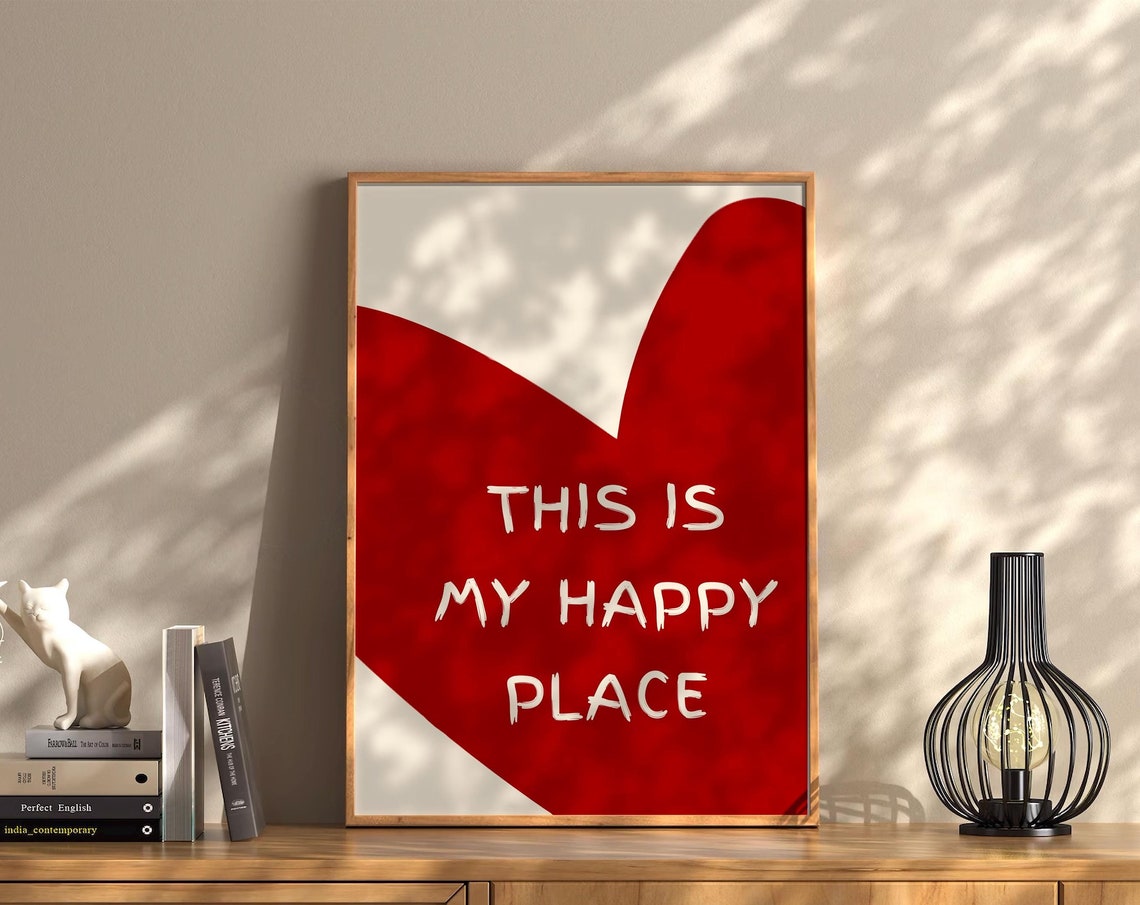 This Is My Happy Place Bold Red Abstract Quote Typography Poster - Image 3