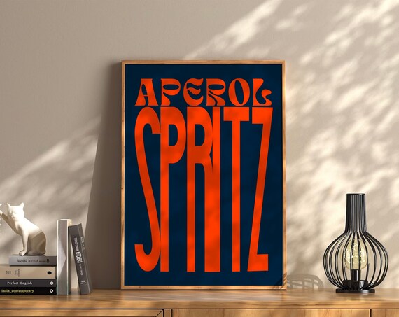 Aperol Spritz Bold Typography Poster Orange On Navy Cocktail Wall Decor