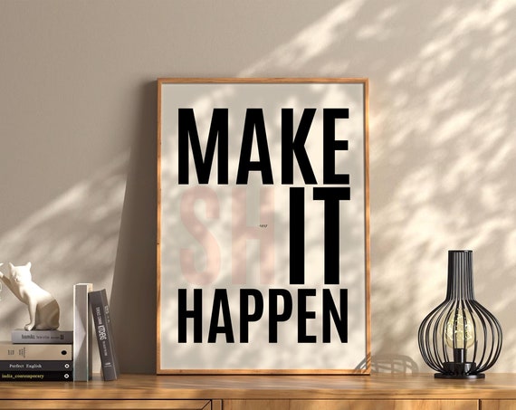 Make It Happen Wall Art Print Vintage Bar Cart Retro Aesthetic Kitchen Decor Poster Apartment Funky Decor Instant