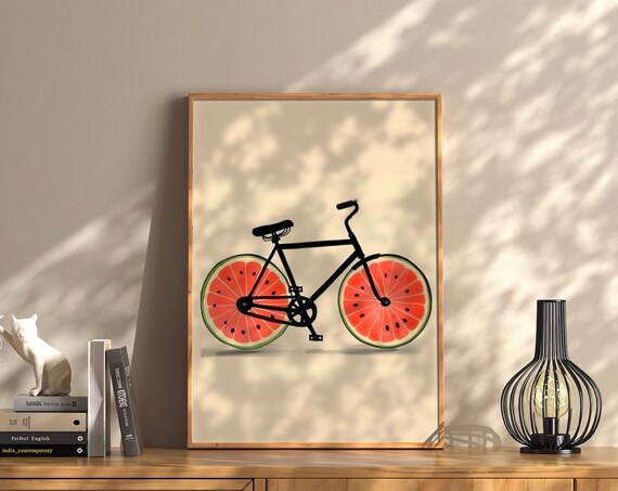 Watermelon Bicycle Vintage Kitchen Art Print