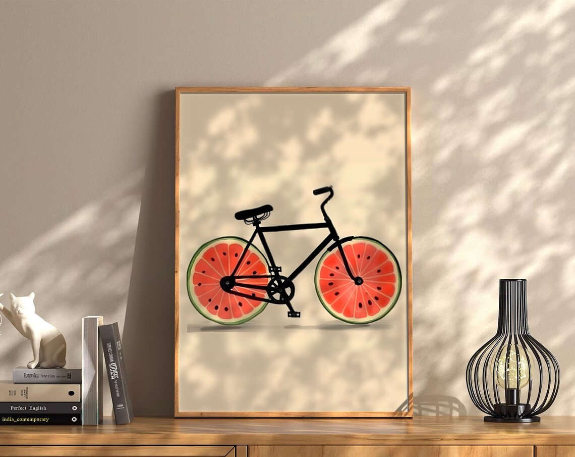 Watermelon Bicycle Vintage Kitchen Art Print